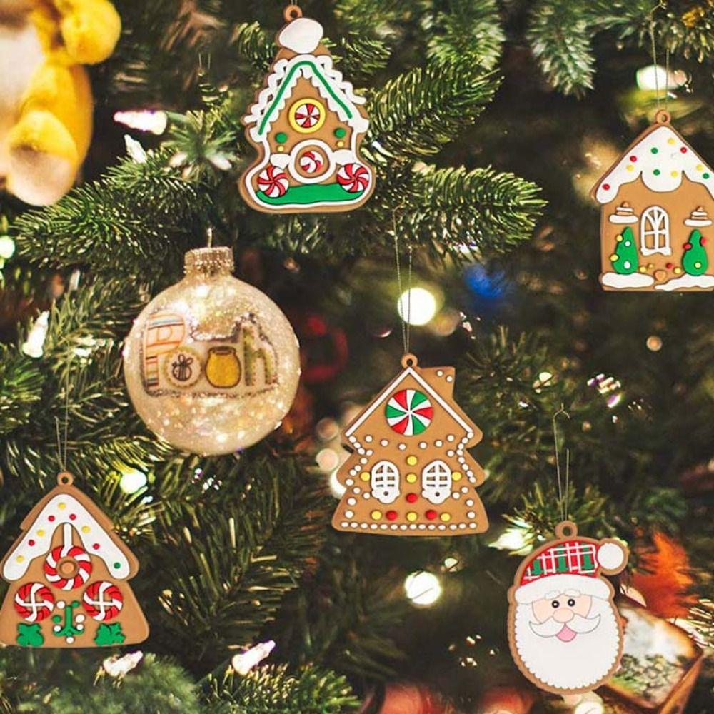 8/16Pcs Candy Color Christmas Gingerbread House Pendant Cabin Hanging Decoration  Navidad
