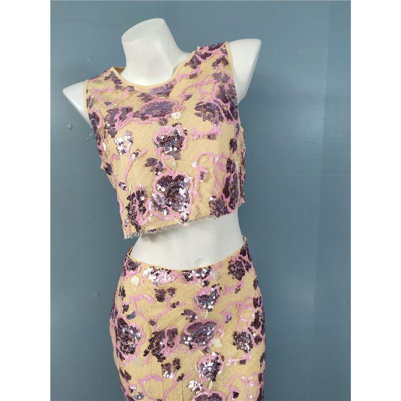 

Export Elegant Elegance Sexy Exquisite Heavy Embroidery Sequin Crop Top Stylish Fashion Special-Interest Embroider Tops Skirt Apricot pink Tops L