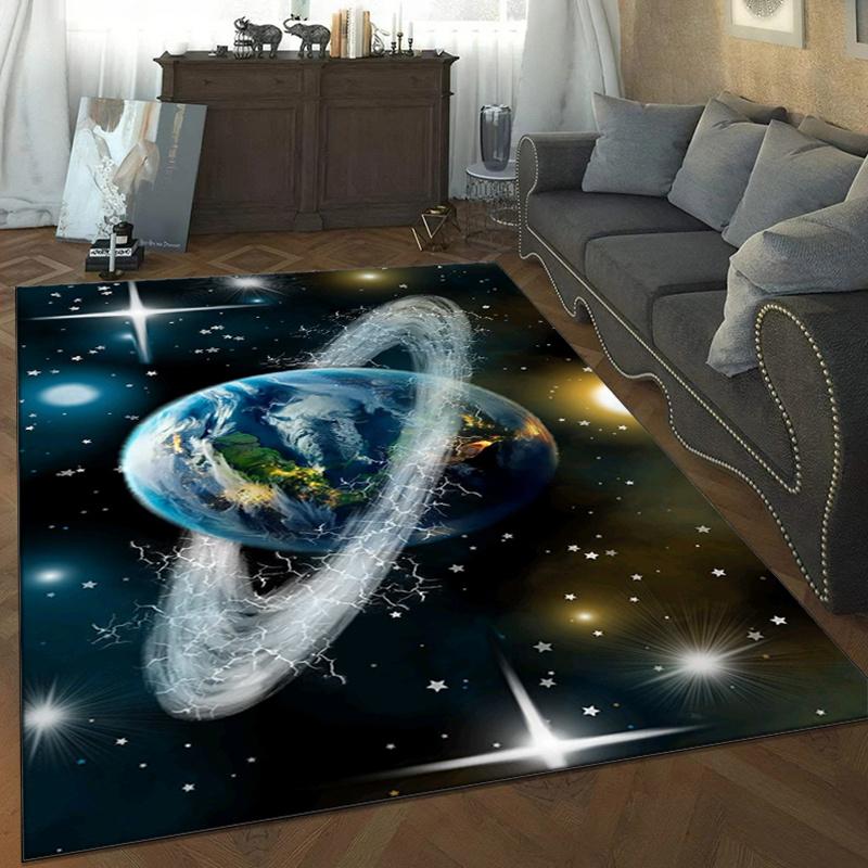 Cosmic Earth Rug with Galaxy Design - Modern Home Decor for Bedroom or Living Room, Unique Space-Themed Carpet