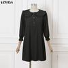 VONDA Women Elegant Doll Collar Long Sleeve Casual Tunic Dress