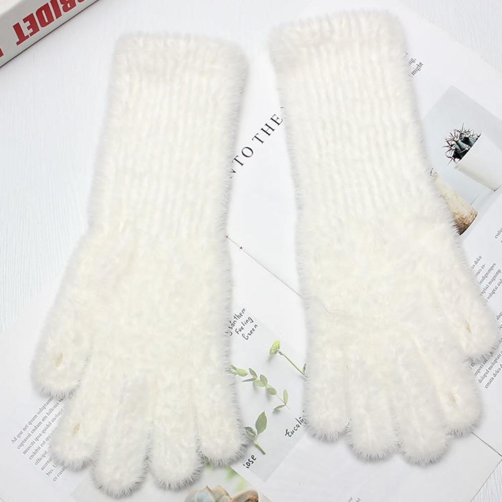 Windproof Plush Knitted Gloves  Winter Women Mittens Cute Faux Fur Gloves  Male