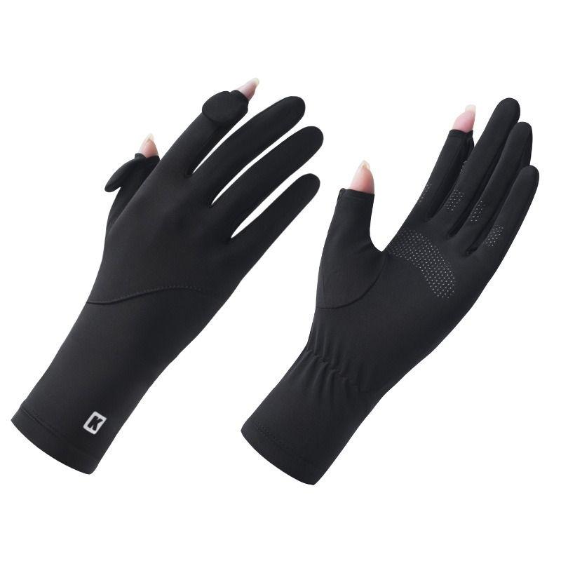 

New Sunscreen Gloves Women s UV Protection Summer Thin Outdoor Cycling and Driving Non Slip Touch Screen Ice Silk Gloves UV protection [Ice Silk K label]-Black All yards