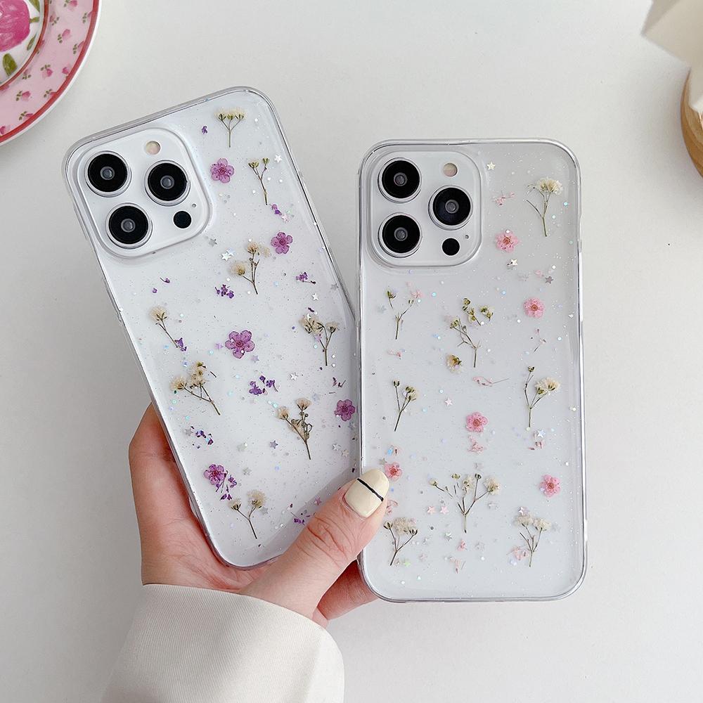Real Dry Flower Phone Case For iPhone 17 Air 16 15 14 13 12 11 Pro XR X XS Max 7 8 Plus 16E Floral Soft Shockproof Cover