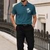 Men Short Sleeve Polo Shirt with Turn Down Collar and Printed Pattern Lightweight Breathable Casual Summer Top