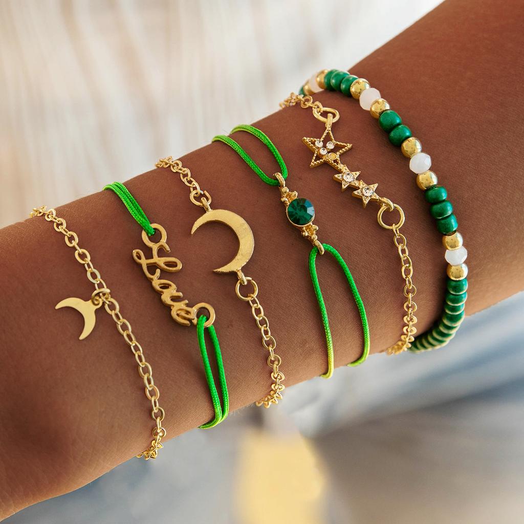 Fashionable and simple love five-pointed star Moon set six-piece bracelet and bracelet accessory