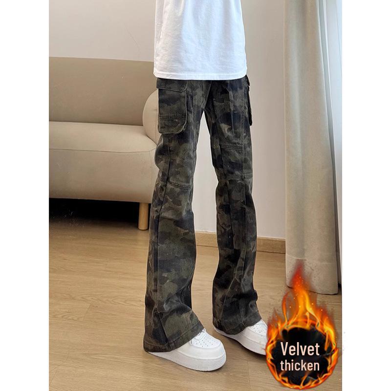 

Men s Winter Slim Fit Camouflage Cargo Bootcut Jeans with Straight Leg and Velvet Lining. M