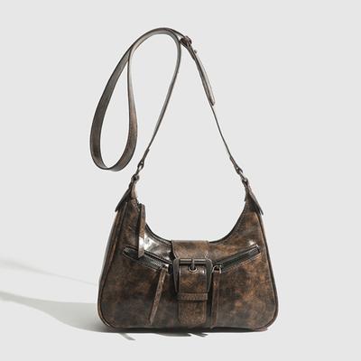 New Vintage Female PU Shoulder Bags Y2k Fashion Women's Handbags Cool Girls Hobo Underarm Bags Coffee Zipper Crossbody Bags