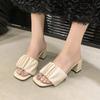 Fashion Shoes Female 2025 Open Toe Women's Slippers Fashion Dress Slippers Women Square Toe Pleated High Heels Plus Size Modern Sandals
