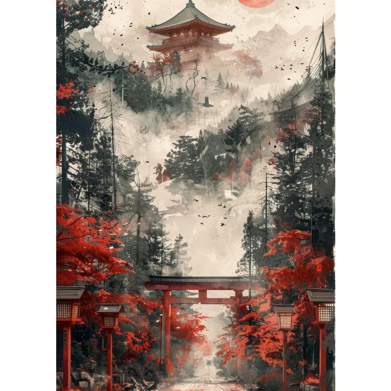 Estetică Japoneză Arhitectură de Sanctuar Peisaj Forestier Postere de Artă Imprimare pe Pânză Imprimare Artizanală Living Dormitor Decor Acasă