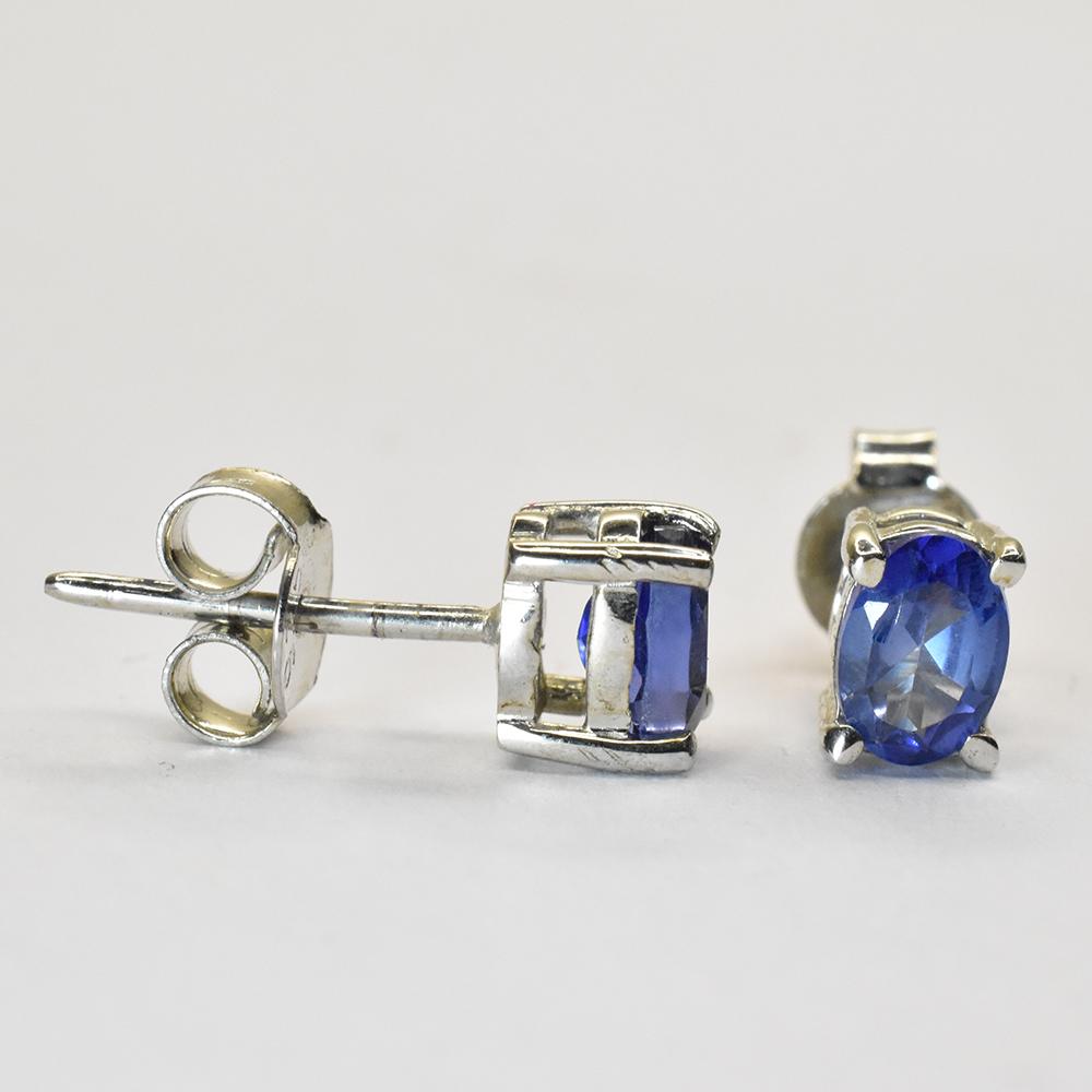 NATURAL Blue Tanzanite 6mm X 4mm Stud Earring 925 Sterling Silver CERTIFIED
