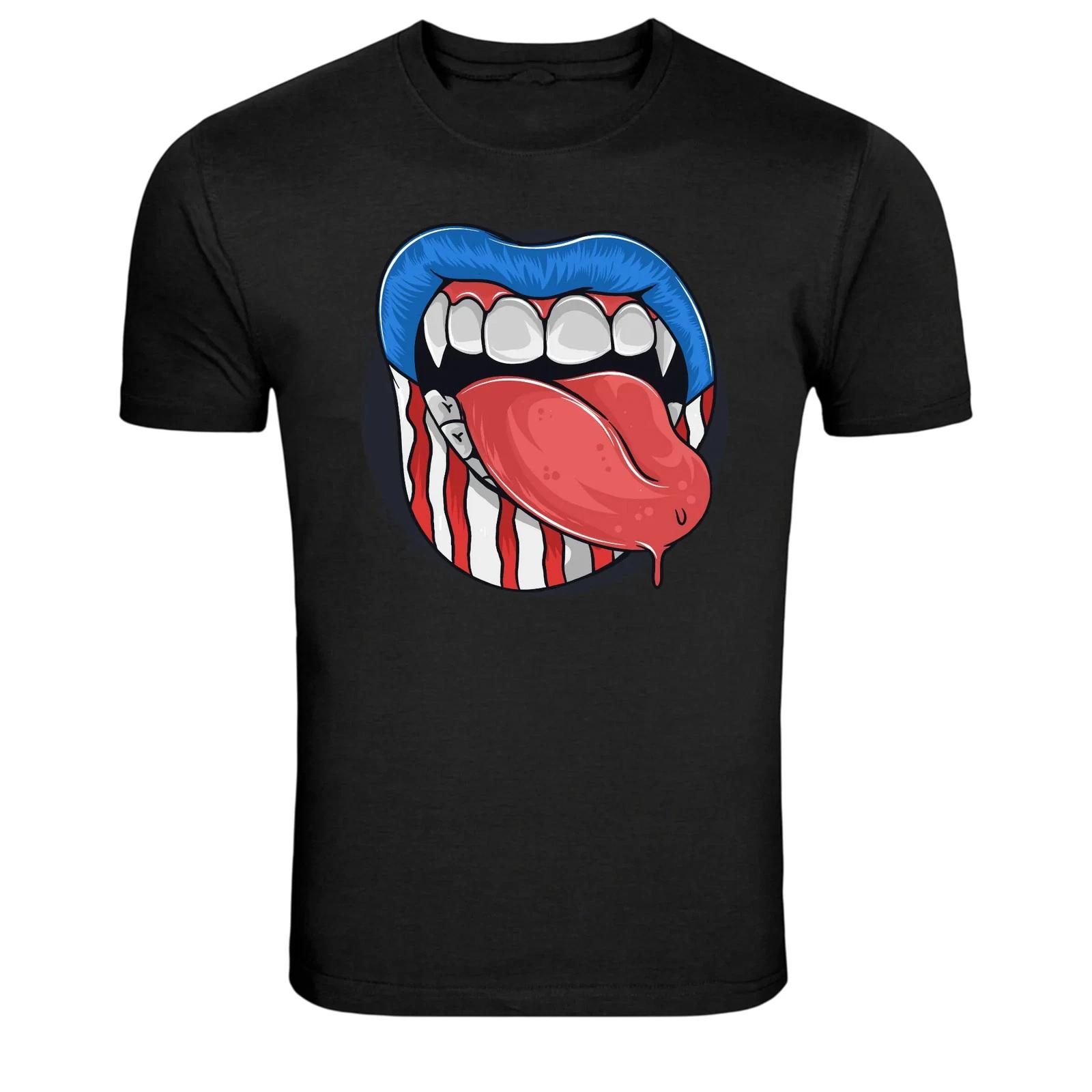 Vampire Lips Tongue Graphic T Shirt Gothic Punk Style Tee 2XL
