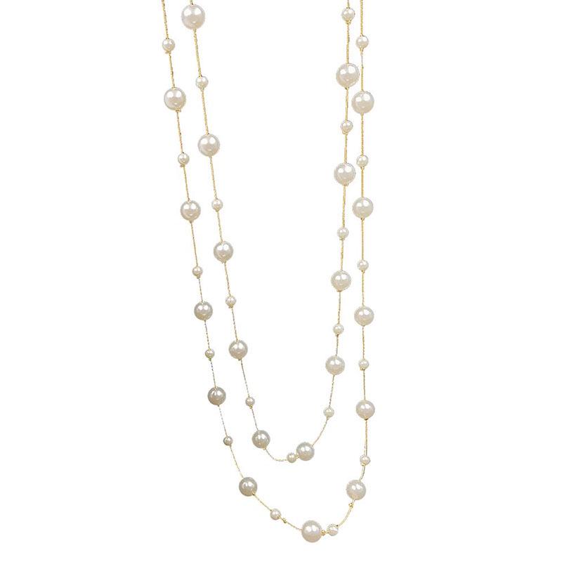 Korean Fashion Pearl Necklace: Elegant Long Chain for Women, Ideal for Sweaters, Versatile for Autumn and Winter.