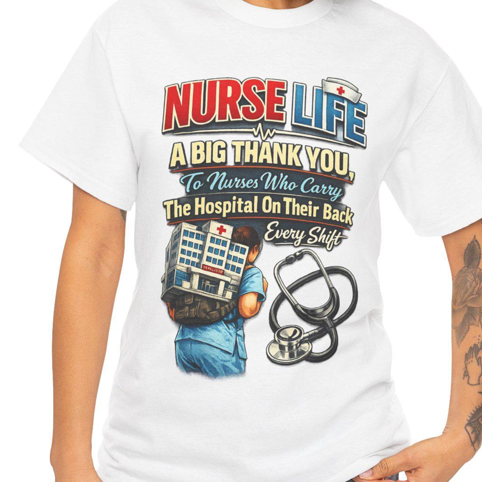 Nurse Life graphic tee | Nursing stethoscope hospital appreciation shirt 2XL