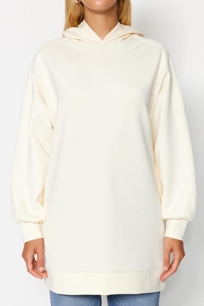 Women's Fashion New Hijab Sweatshirt Stone Hooded Pocketed Scuba Knitted Wide Fit Oversize Sweatshirt