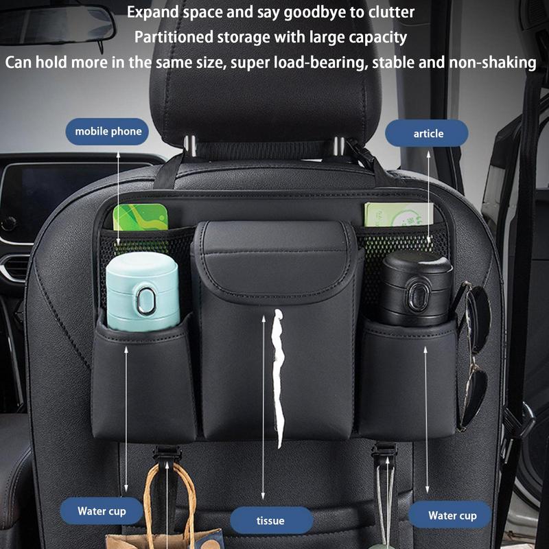 Car Back Seat Organizer PU Leather Seat Back Dangling Bag Headrest Dangling Pouch Multifunctional Backseat Tissue Box For RV