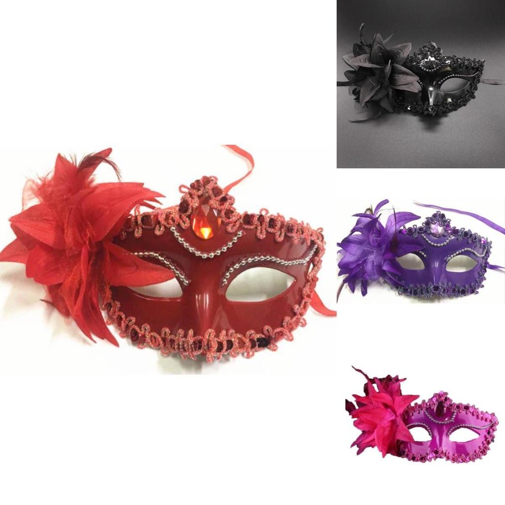 Elegante Spitzen-Maskerade-Maske mit Strass-Blumenakzenten für Damen-Halloween-Kostüm-Requisiten