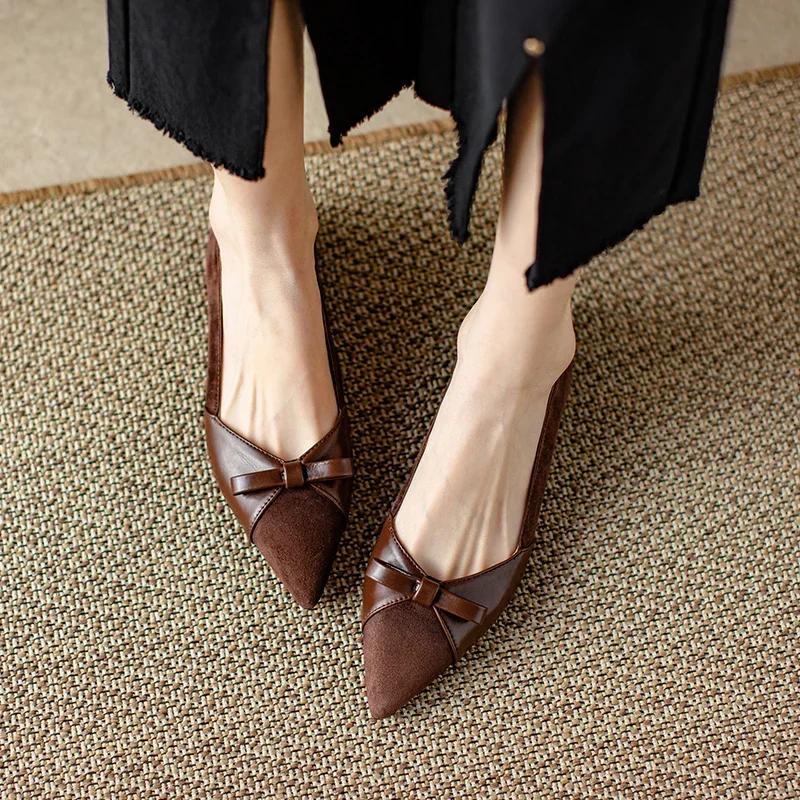 

Женские туфли на плоской подошве без застежек Женские туфли на низком каблуке с острым носком Элегантные офисные туфли с бантом 38 красно-коричневый