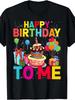 Men's Black Christmas Tree T-Shirt with White Lights & Pink Bow Print - Short Sl