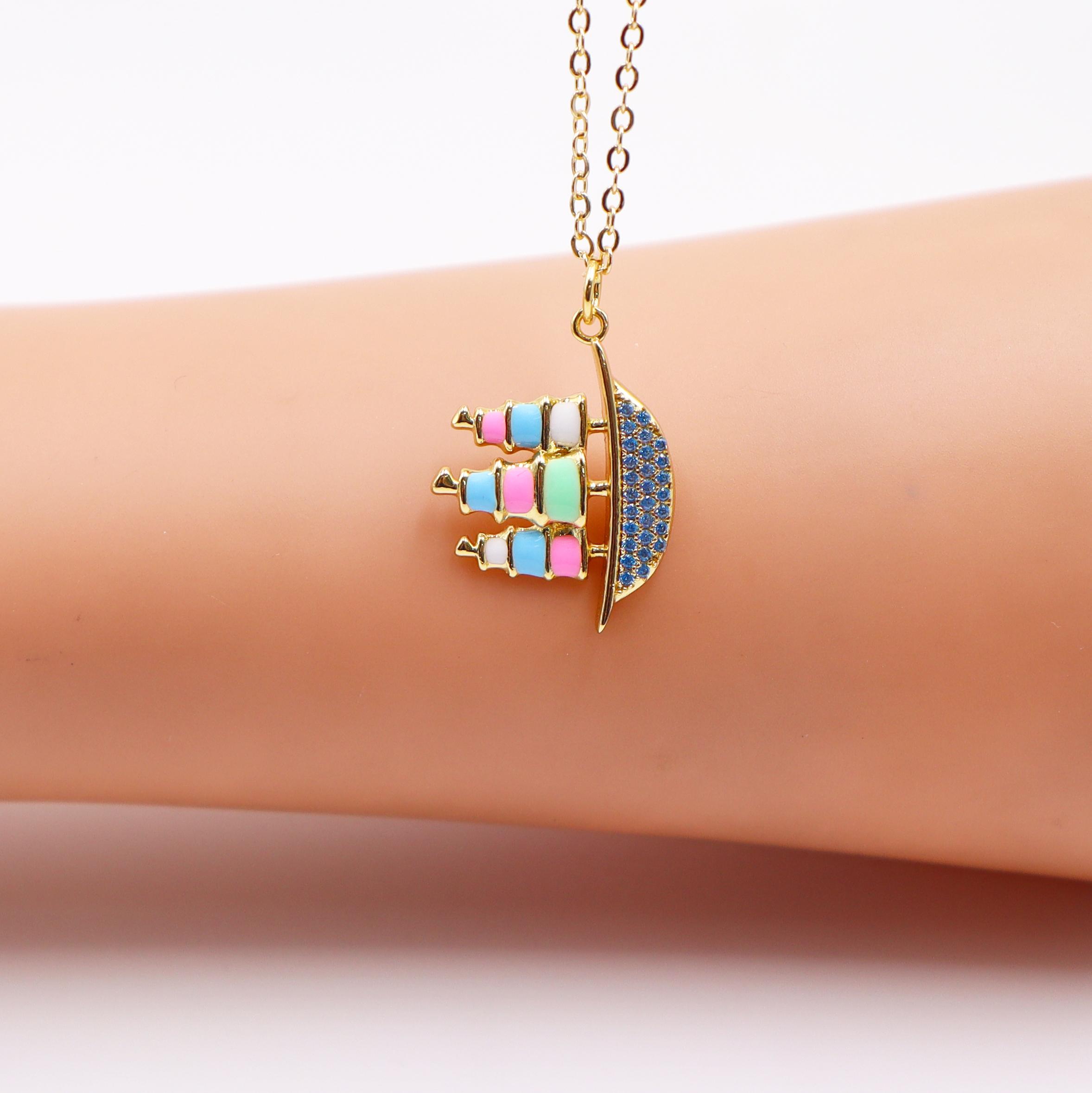

Personalized Geometric Pendant Copper Drip Oil Bag Boat Pendant Necklace Fashion Woman Zircon For Birthday Party Daily Wear