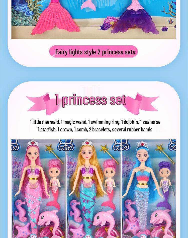 Set Păpușă Prințesă Sirenă Joc de Rol cu Lumini și Muzică – Cadou Perfect de Ziua de Naștere pentru Fete