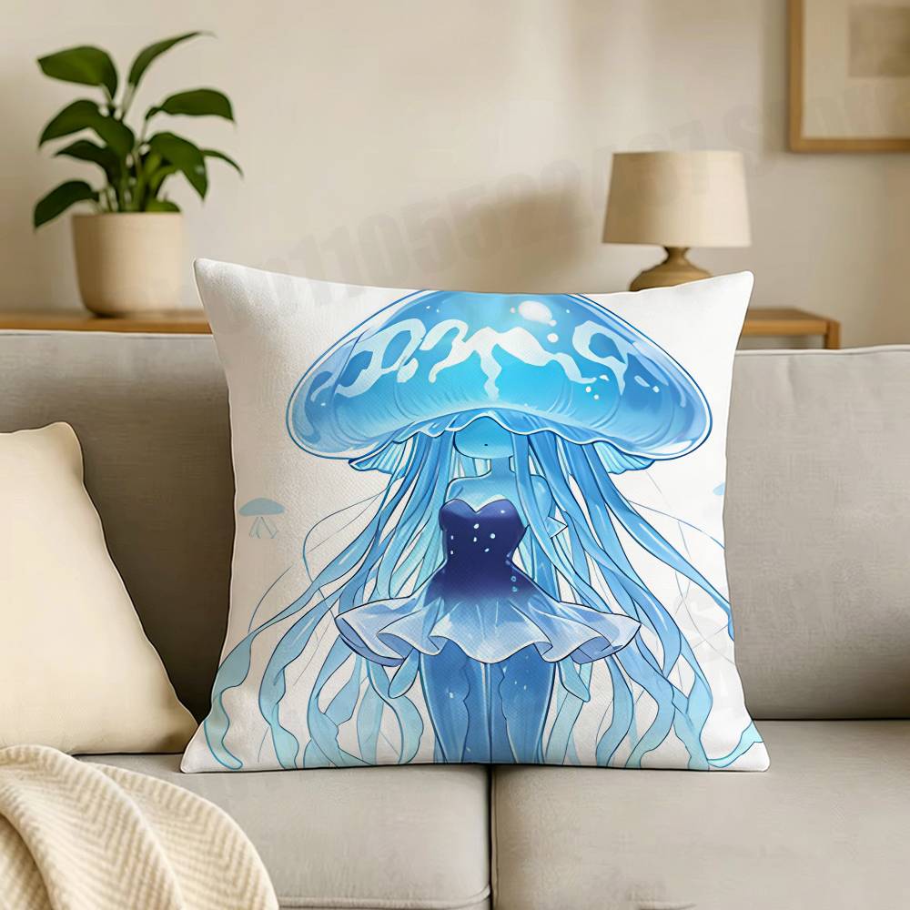 Jellyfish Marine life Cut Print Throw Pillow Cover Square Cushion Case for Living Room Bedroom Decor