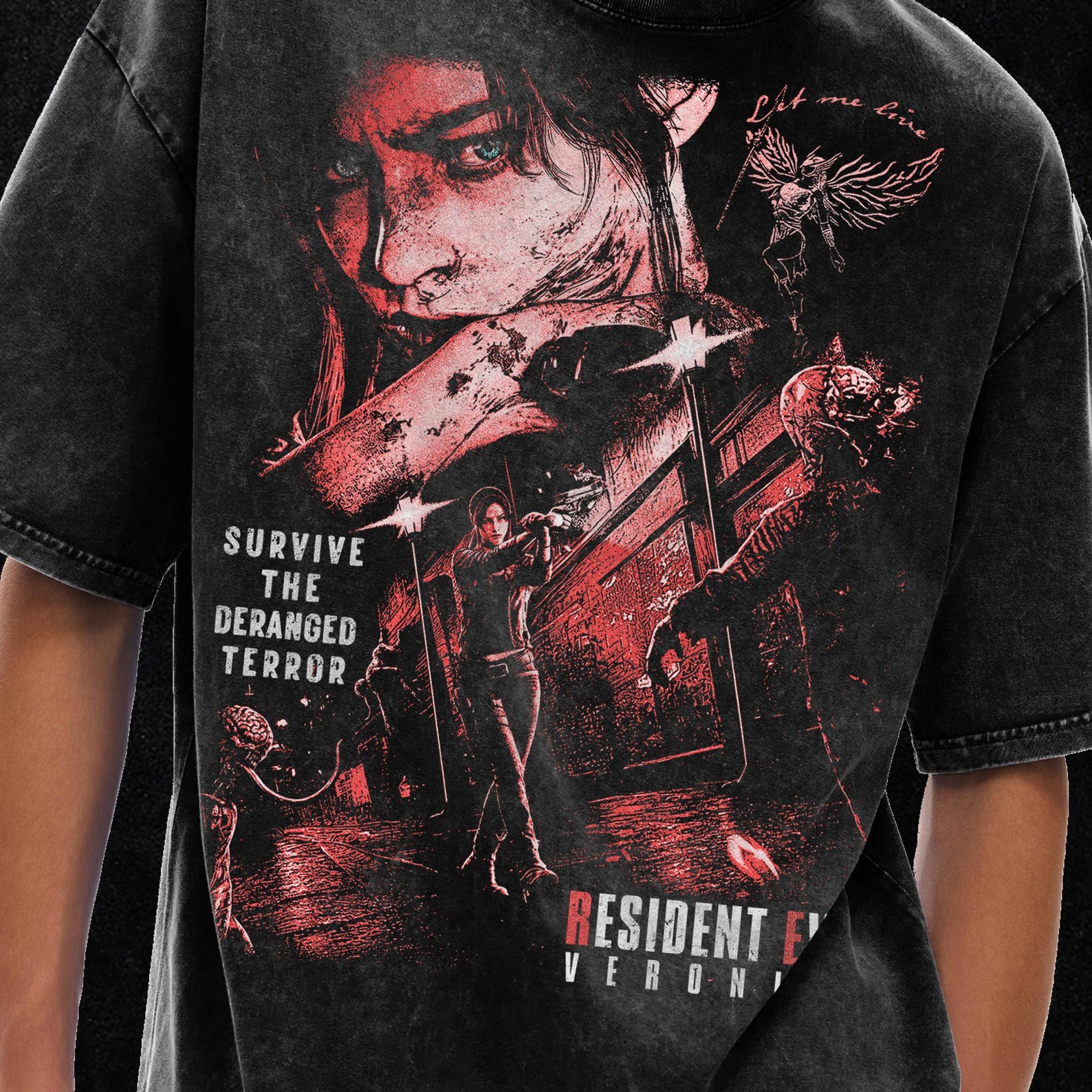 Футболка Resident Evil Veronica, Resident Evil, Resident Evil Biohazard, Футболка Code Veronica, Оверсайз футболка с кислотной стиркой, Уличная одежда в стиле гранж и гот L