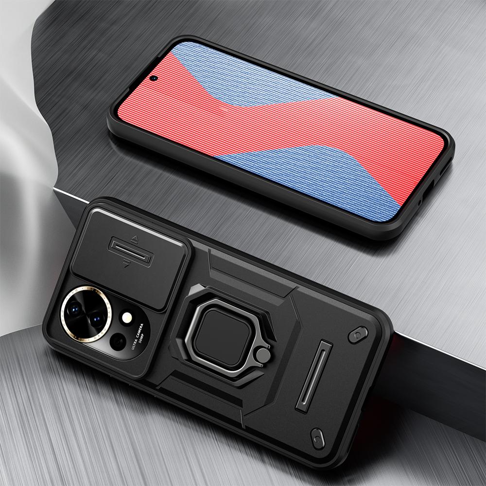KEYSION Shockproof Case for Huawei Nova 13 Pro Slide Camera Lens Protection Ring Stand Phone Back Cover for Huawei Nova13 13 Pro