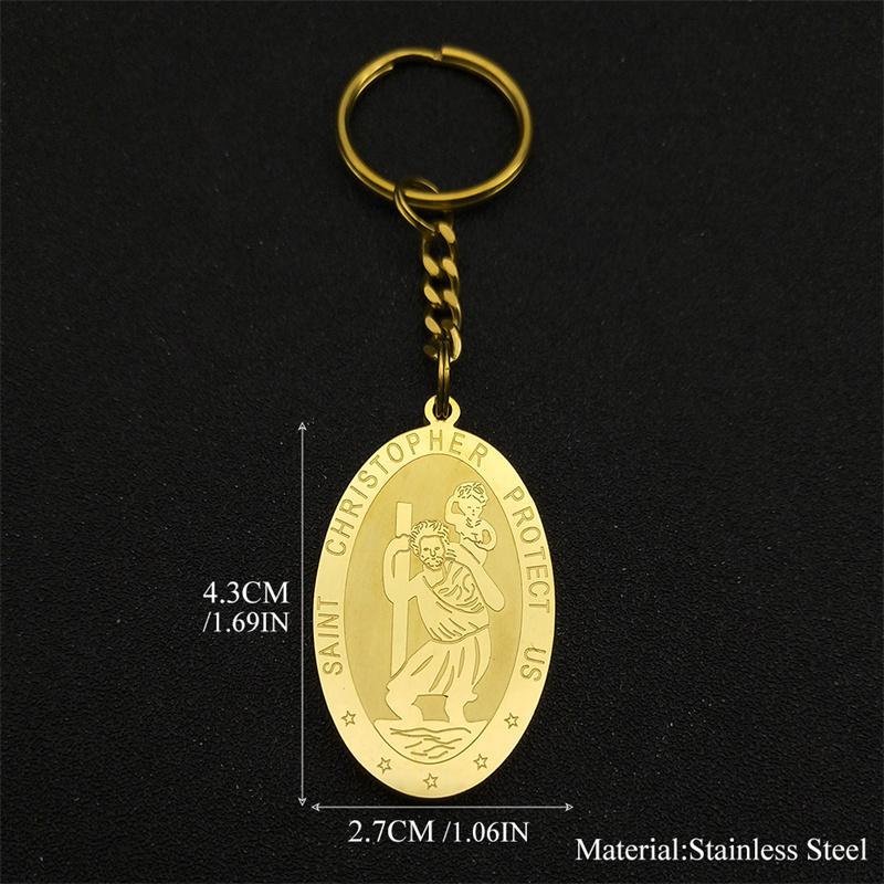 Saint Christopher Protect Us Key Ring for Women Men Stainless Steel Gold Color Religion Amulet Keyrings Jewelry