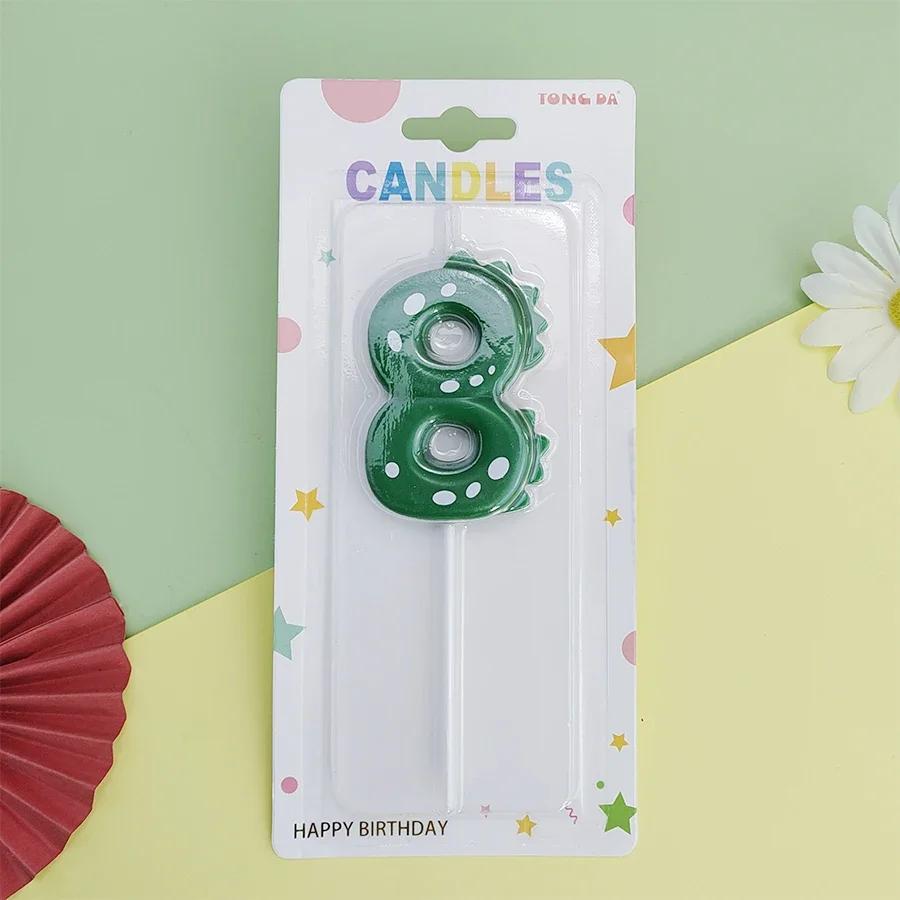 Green Dinosaur Number 0123456789 Happy Birthday Cake Candle Children Prince Party Cartoon Dinosaur Cute Candle Decoration Boy