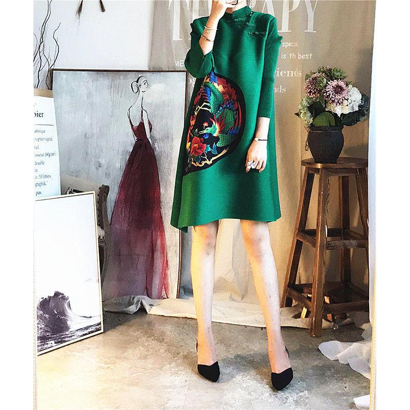 2022 Noua rochie plisată în stil chinezesc de primăvară este rochie subțire și lejeră de mărime mare