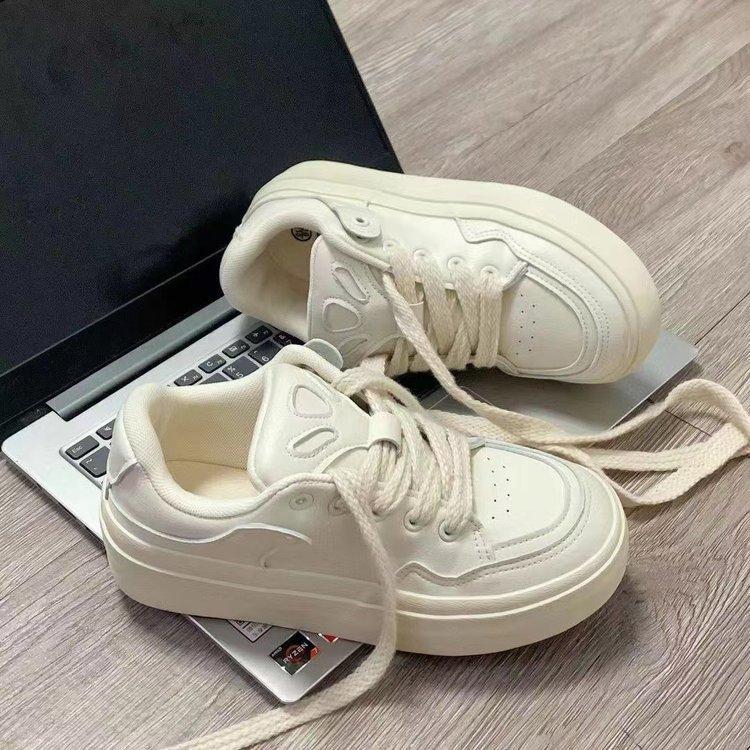 High-value new beige casual platform bread shoes women's fried street skateboard shoes student versatile