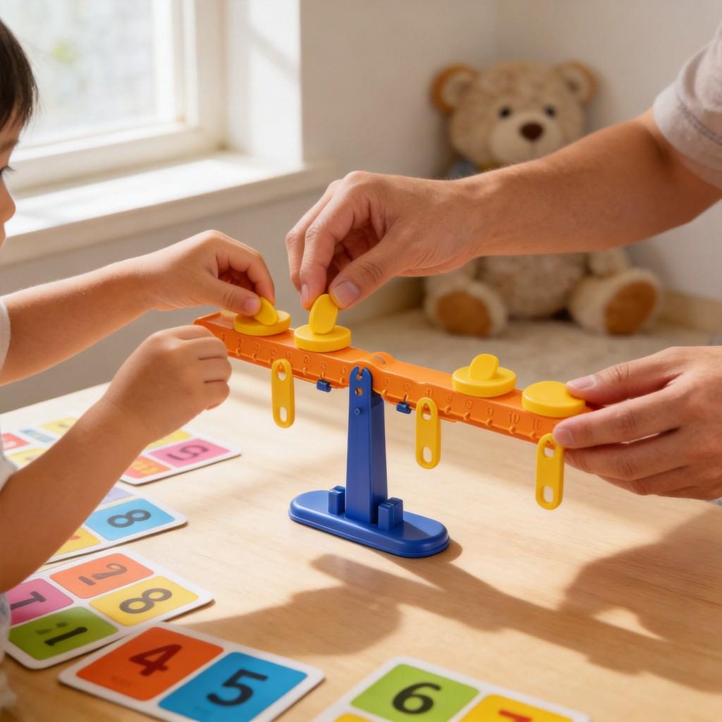 Bilancia Matematica Giocattolo per Bambini in Materiale Plastico per l'Apprendimento Precoce e l'Interazione Genitore-Figlio