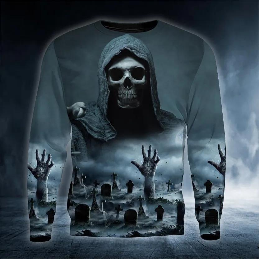 

2023 Men s Autumn Round Neck Long Sleeve T-shirt Retro Skull 3D Pattern Print T Shirts Casual Fashion Tops Pullover Men Clothing 6XL