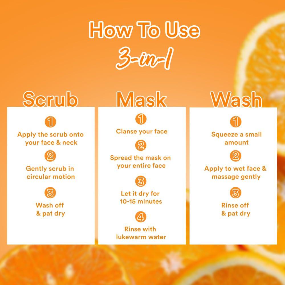 Lacto Calamine 3-in-1 Vitamin C Face Scrub Mask Wash 100ml Pack of 1 for Skin Brightening Glow