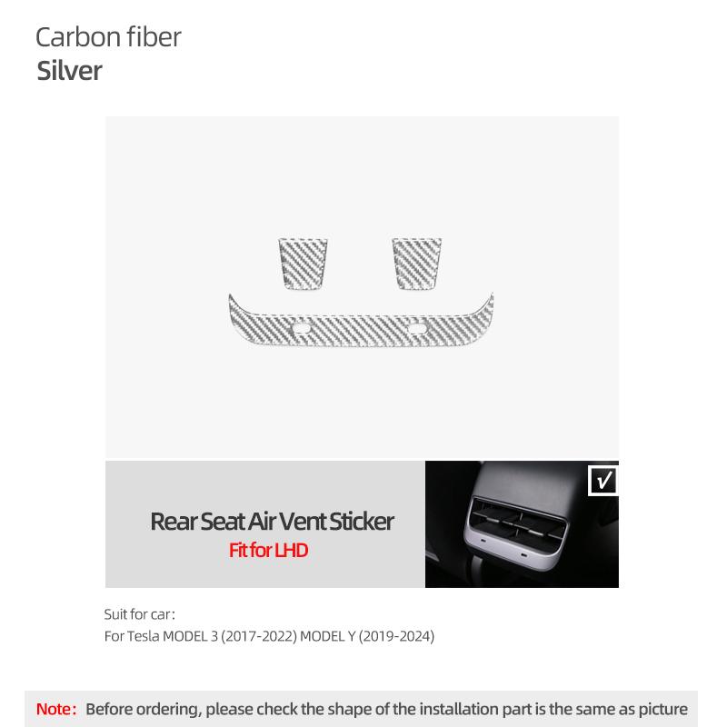 

For Tesla Model 3 2017-2025 Model Y 2019-2025 Carbon Fiber Rear Air Vent Outlet USB Panel Trim Stickers Car Interior Accessories