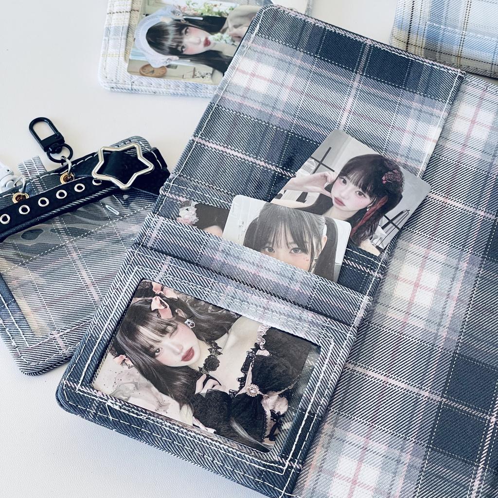 Y2K Denim Checkered A5 Photo Album - 4 Pocket Pages for For Kpop Idol Photocards, Polaroids & Instax Photo Storage