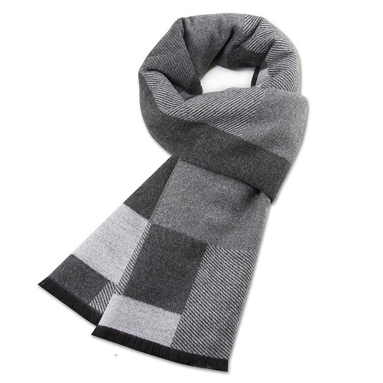 Winter 2026 Men's Fashion Jacquard Plush Scarf - Versatile Imitation Wool Plaid Neck Gaiter.