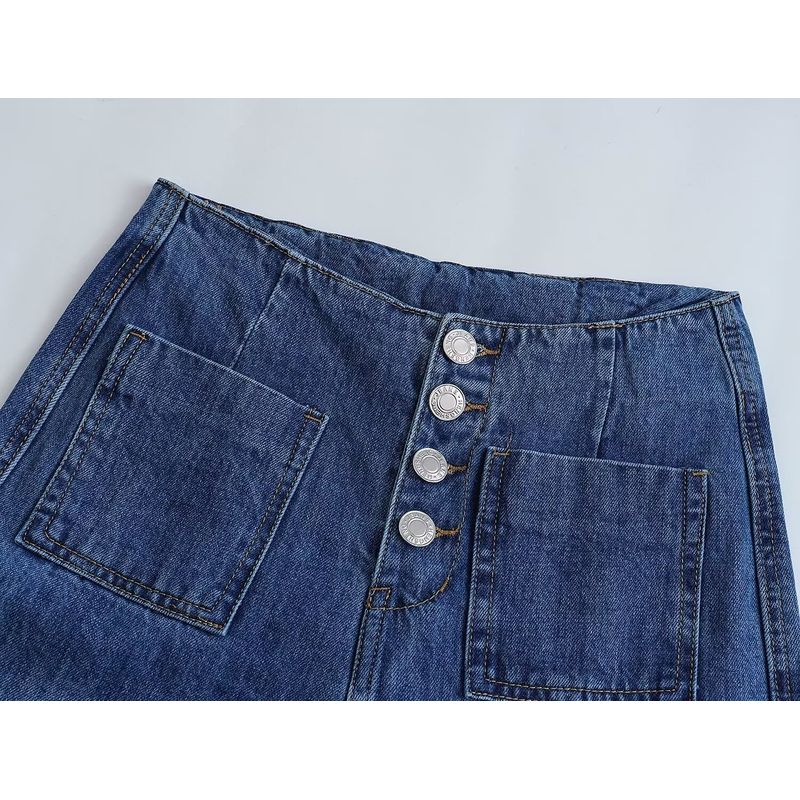 Kaslead New Arrival Women's Clothing Fashion Style Fashion All-Match Breasted Wide Leg Pocket Denim 1889022