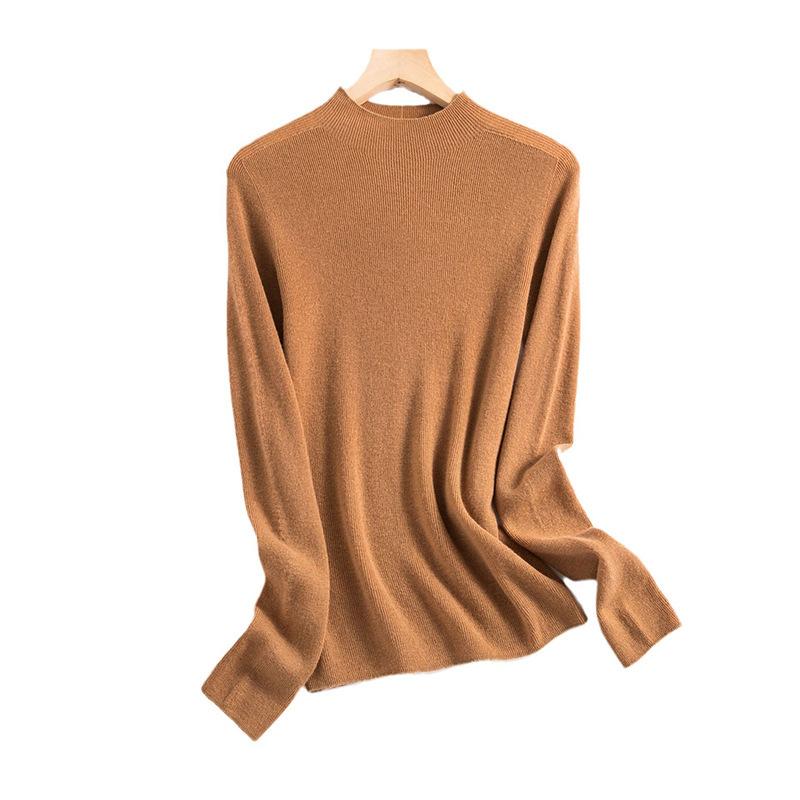 Seamless 0 wool sweater Thin extended semi-turtleneck slim-fit bottoming knitted sweater women's long-sleeved inner sweater