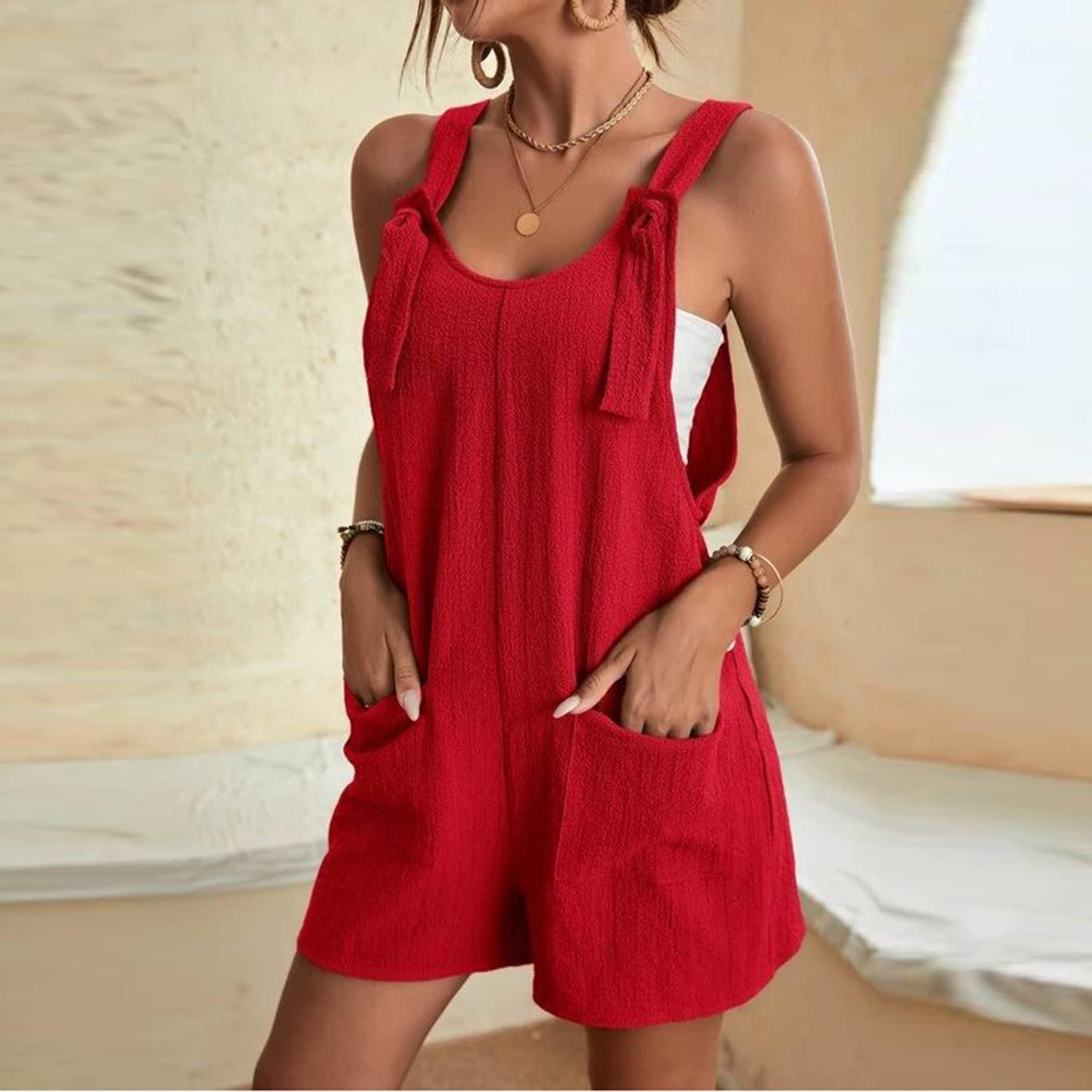 

Женские летние комбинезоны, короткие брюки, однотонные модные повседневные цельные брюки S красный