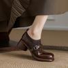 Large Size Flying Weaving Deep Mouth Single Shoes New Mary Jane Shoes Belt Buckle Thick Heel Small Leather Shoes