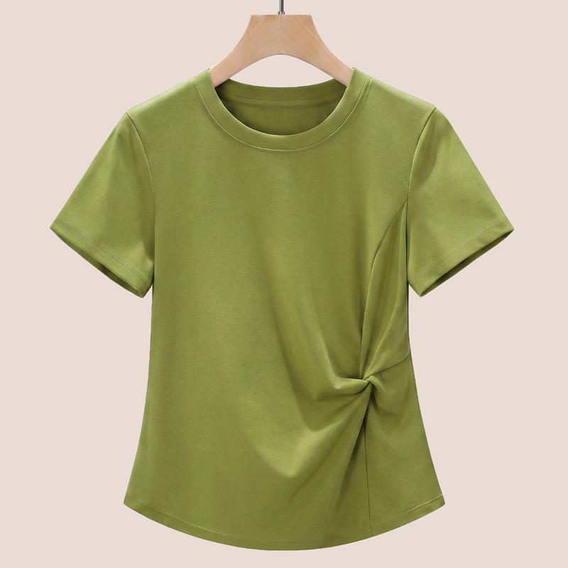 Kink Irregular T-shirt Women's Summer Temperament Is Thin and Chic Round Neck Short-sleeved Top