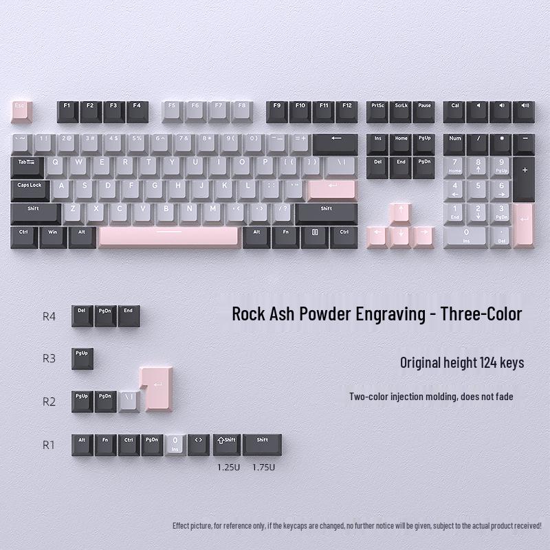 

Original Phantom & Rock Gray Pink Tri-Color Keycaps, Double-Shot Mechanical Keyboard, 124 Keys Full Set.