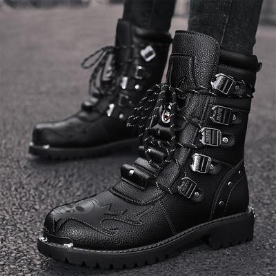 Botas de Motociclista Masculinas Moda Cano Alto Rock Punk Botas Couro PU Preto Meia Panturrilha Gótico Botas Masculinas Trabalho ao Ar Livre Sapatos Biqueira de Aço