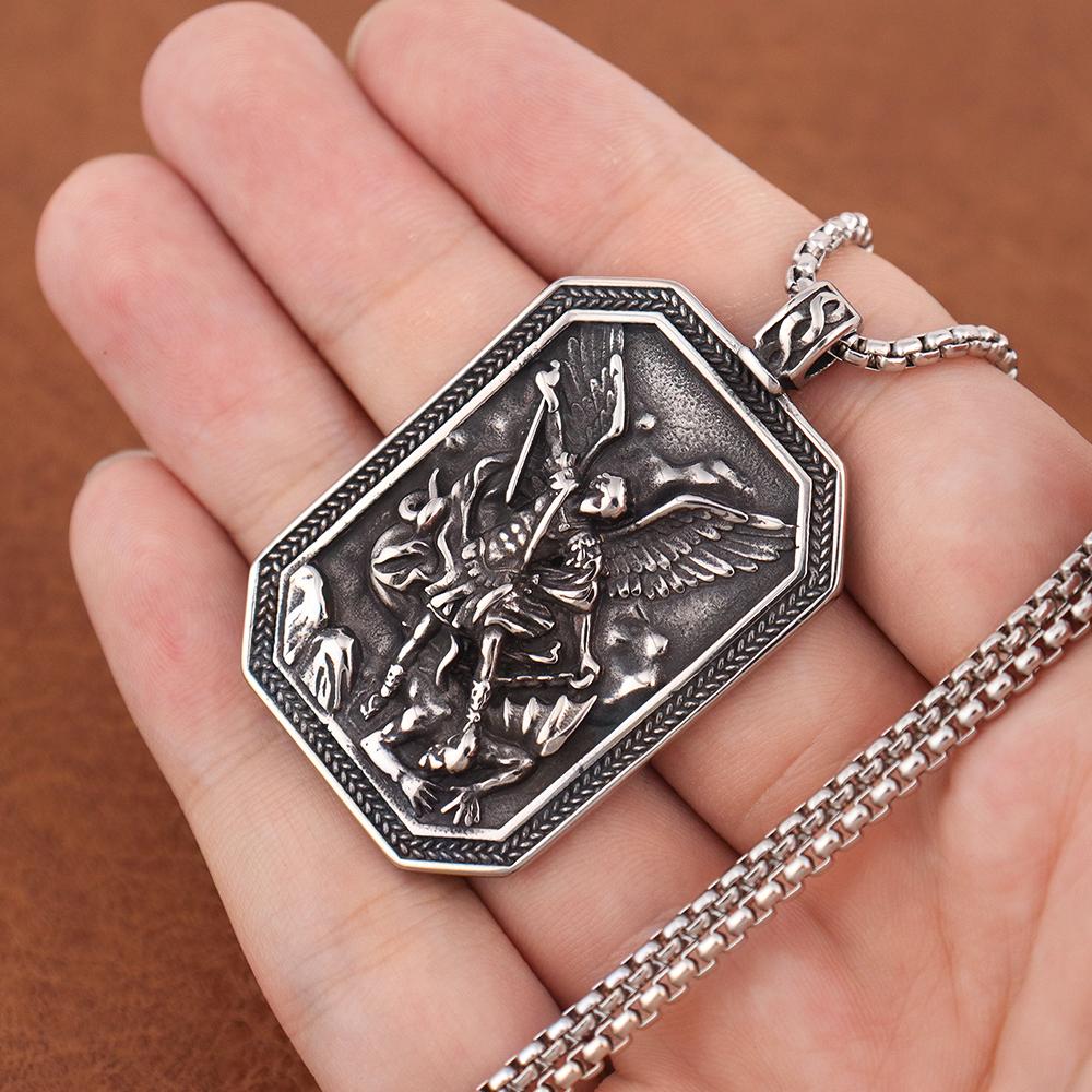 Trendy Simple Ancient Greek God of War Pendant Popular Charms Stainless Steel Angel Wings Shield Necklace Mens Jewelry