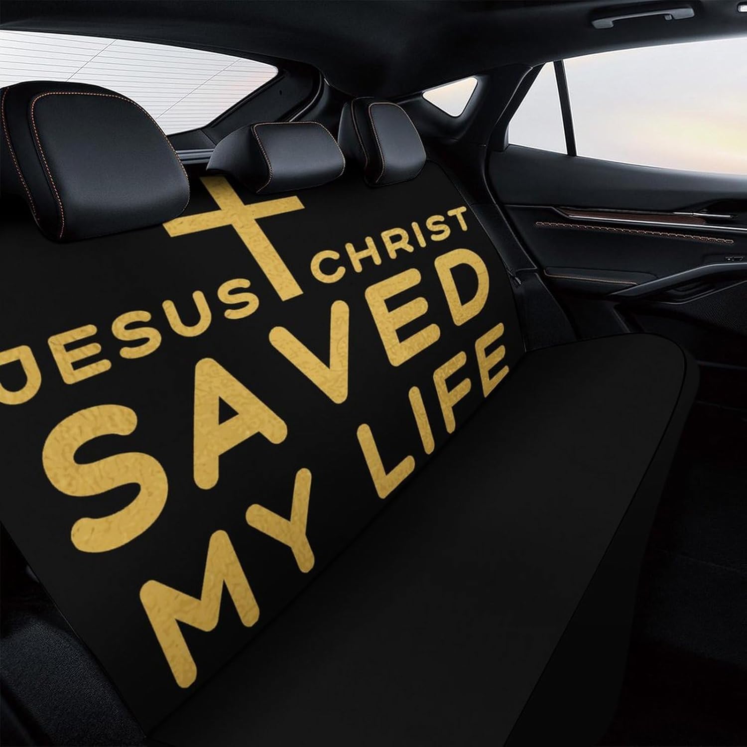 

Jesus Christ Saved My Life (2) Car Rear Seat Cover,Non-Slip Stretch Universal Fit Back Bench Car Seat Cover for Women Men Back Seats Auto Back Seats Religious Christian Faith