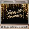 50th Anniversary Banner, Golden String Lights Backdrop Wall Decor for Celebration