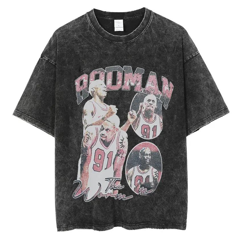 Dennis Rodman Basketbalové Grafické Tričko Pánské Vintage Prané Krátký Rukáv Trička Pánské Pánské Hip Hop Oversized Tričko Streetwear The Worm Tričko