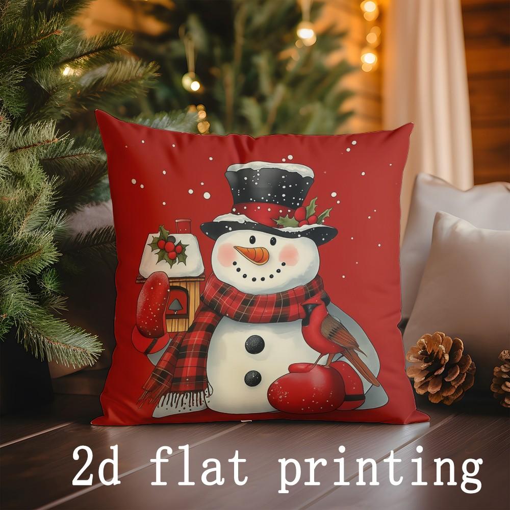 

Home Decor Christmas-themed Cushion Covers with Santa & Snowman Pattern Cushion Cover Suitable for Sofa Bedroom Car Pillow Cover 16x16Inch