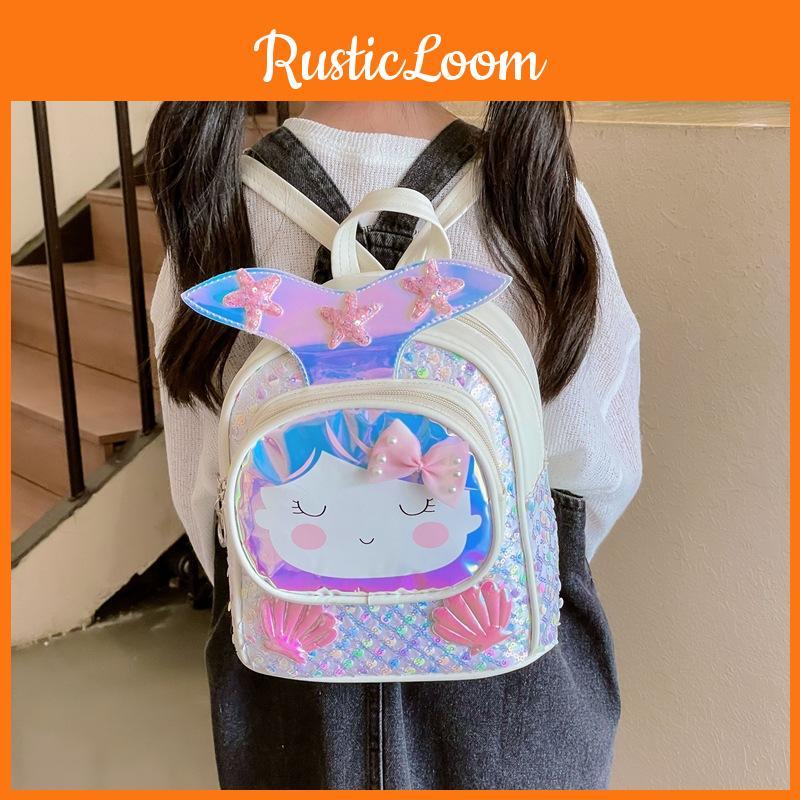 Girls Backpack Children With Shiny Shell Mermaid Tail For Use Kindergarten